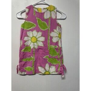 VTG Lilly Pulitzer Girls Fresh Air Hibiscus Print Dress Shift Pink Yellow Size 6